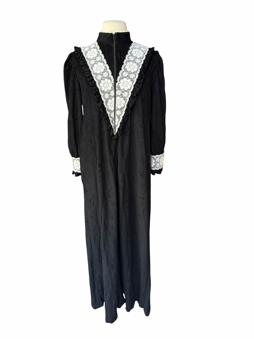 Deadstock w/o Tag 1990s does 70s Victorian Revival Suzy Velour Half-Zip Maxi Lou
